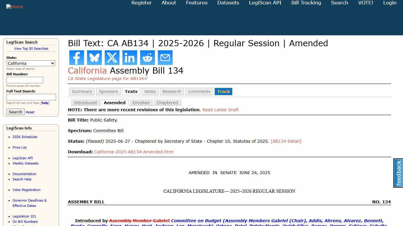 Bill Text: CA AB134 2025-2026 Regular Session Amended LegiScan