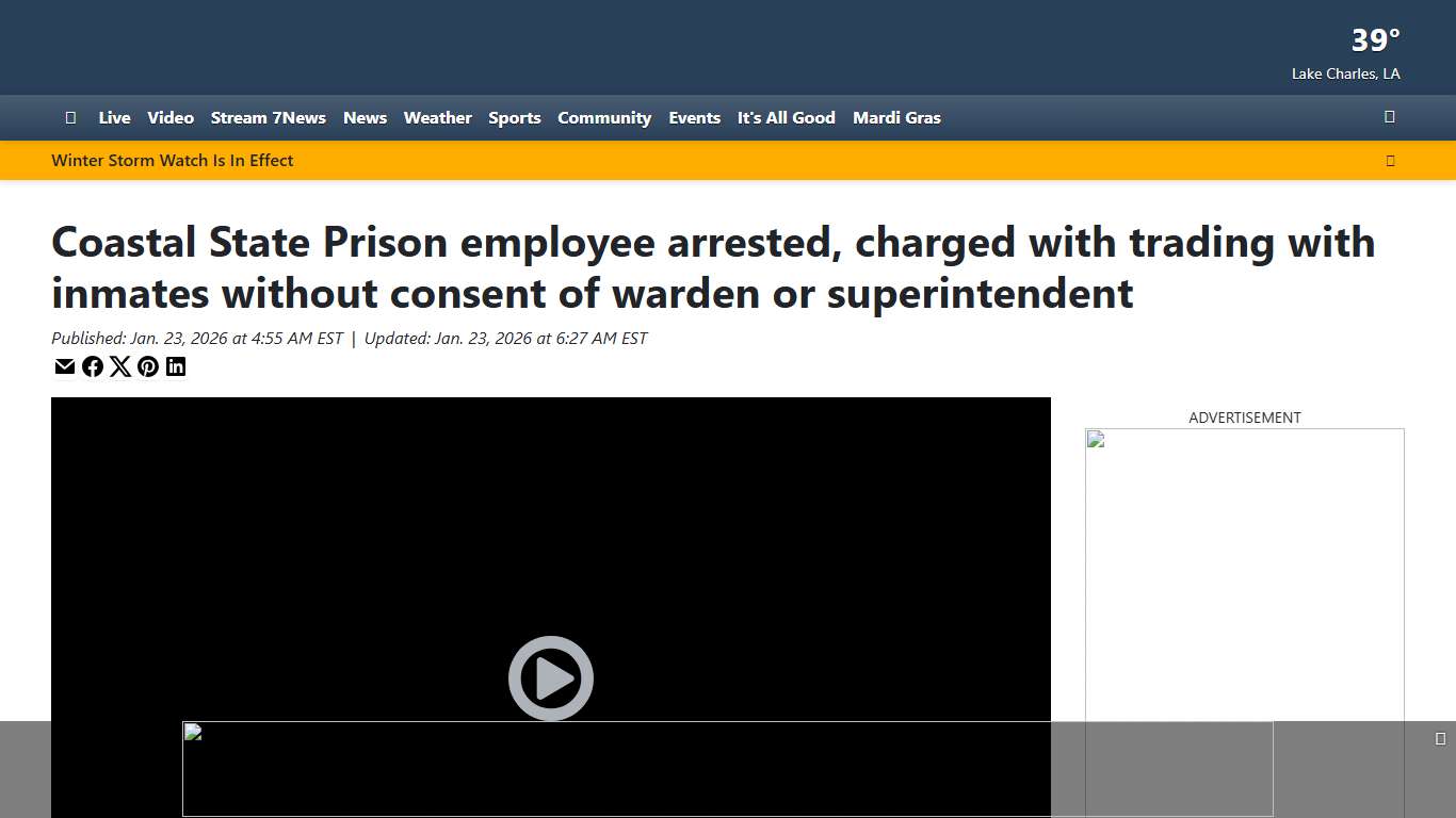 Coastal State Prison employee arrested, charged with trading with inmates without consent of warden or superintendent